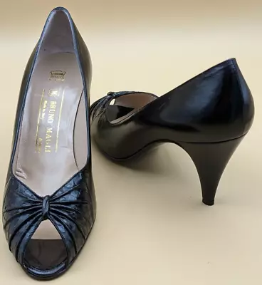 BRUNO MAGLI Black Leather Peep Toe 3  Heel Size 9AA Made In Italy LNIB • $64.98