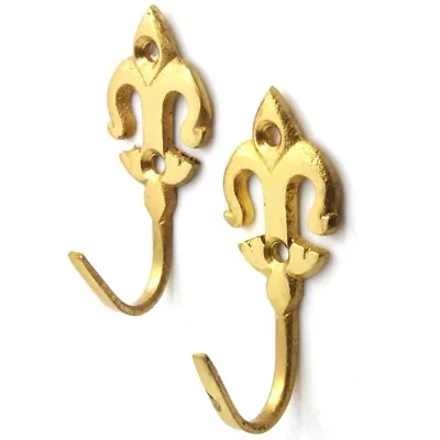£5 • Buy 2x Solid Brass CURTAIN TIE BACKS FLEUR-DE-LYS Metal Drape Tassel Rope Hooks NEW