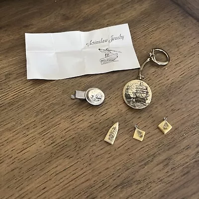 Vintage Scrimshaw Key Chain Tie Clip And 3 Other Pieces • $25
