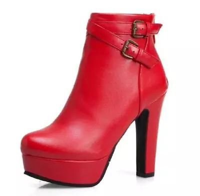 Women's Platform Back Zipper Block High Heel Ankle Boots Round Toe Casual Shoes • $43.98