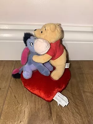 Disney Pooh & Eeyore Duo On Red Heart Cushion Hugging Soft Toy Beanie  • £4.95