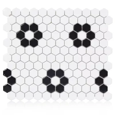 Industry Tile Blossom Hex White W/ Black 1-Inch Flower Mosaic Tile - 20 Pcs/case • $9.95