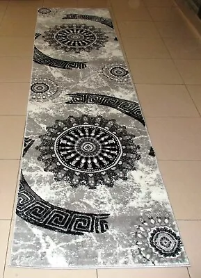 NEW GREY/BLACK MODERN HEATSET FLOOR HALL HALLWAY RUNNER RUG 80x300CM • $159