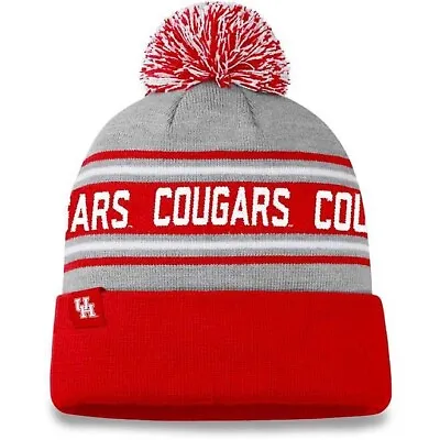 NCAA Houston University Cougars Striped Knit Mens Beanie Toboggan Winter Hat Pom • $22.99