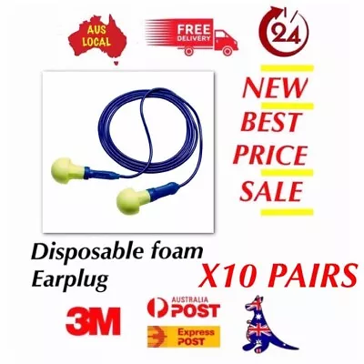 10X Pairs 3M Push-In Reusable Ear Plugs Corded NRR28 28dB 318-1005 • $26.47