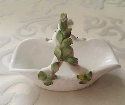 Coalport Small White Basket With Entwined  flower Buds On Handle / Trinket Dish • £8