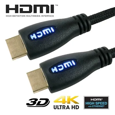 BLUE LED HDMI TO HDMI CABLE Video Game Console Xbox LONG 5 METRE Connector Cord • £9.31