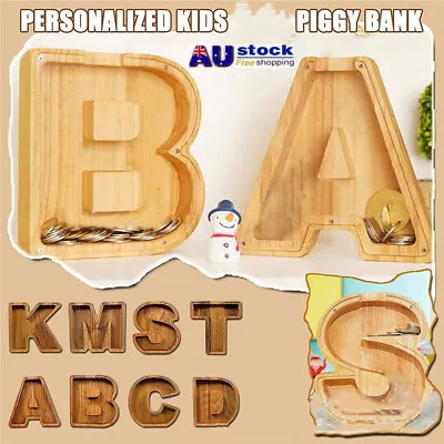 Creative Saving Box 26 English Alphabet Wooden Money Storage Box Tip Jar Gift AU • $13.29