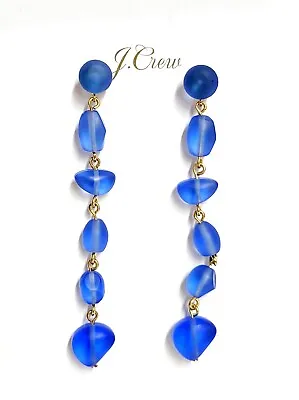 J.Crew Sweet Sea Glass Linear Drop Earrings Hydrangea Blue Gold Plated BI303 NWT • $22