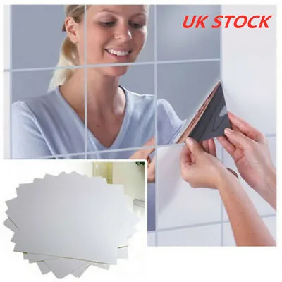 £8.99 • Buy 32pcs Bathroom Mirror Tiles Wall Stickers Square Self Adhesive Reflective Decor 