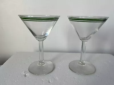 Pair Of Vintage Green Rimmed Cocktail Martini Glasses • £11.99