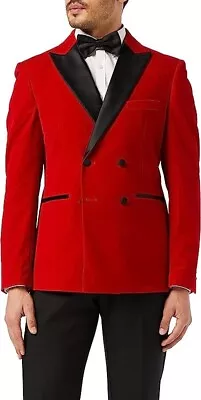 Men’s Velvet Double Breasted Tuxedo Suit Jacket Vintage Smoking Jackets For Men • $169