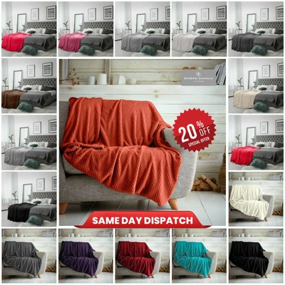 £7.99 • Buy Luxury Popcorn Waffle Blanket Fleece Travel Throw Sofa Bed Warm Cosy Extra Large