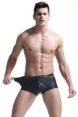 Pu Patent Leather Large Boxer Briefs Four-legged Pants Men's Erotic Underwear • £10.99