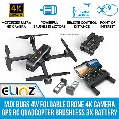 MJX Bugs 4W Foldable Drone 4K Camera GPS RC Quadcopter Brushless 3x Battery B4W • $422.96