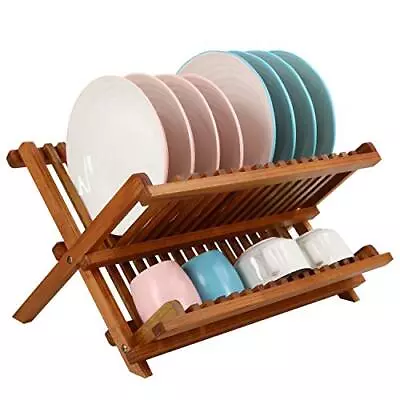 Teak Dish Drainer Rack Collapsible 2 Tier Dish Rack Dish Drying Rack Foldable Pl • $45.12