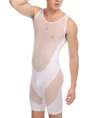 US Men One-Piece Sleeveless Bodysuit Open Butt Jumpsuit Sports Wrestling Singlet • $4.69