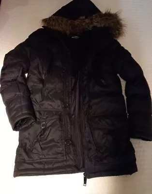 Brave Soul Long Black Jacket Brown Faux Fur Jacket Men Size S • £20