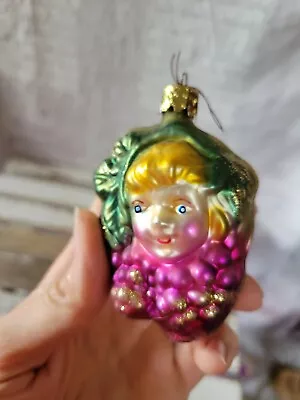 Germany Glass Girl Berries Ornament Bust Xmas Holiday Home Decor Vintage • $23.17