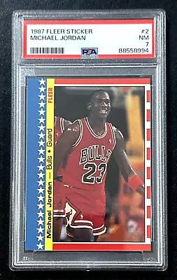 1987 Fleer Sticker Michael Jordan #2 Psa 7 Chicago Bulls • $1