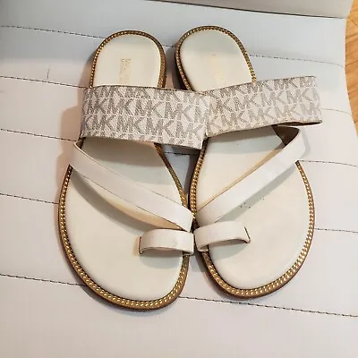 Michael Kors Womens August Flat Sandals In White Logo Size 7 • $29.99