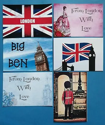 Set Of 6 London Postcards England City Big Ben Union Jack Flowers Love Greetings • £4