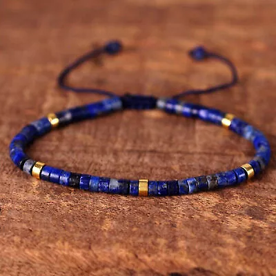 Lapis Lazuli Stone Beaded Bracelet Men's Braided Bracelet Adjustable • £8.25