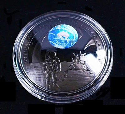 $199 • Buy 2019 $5 1oz Silver Proof Domed Coin 50th Anniversary Of Moon Landing Color Print
