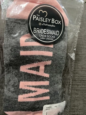 £5.39 • Buy Paisley Box Bridesmaid Crew Socks Gray Pink Womens