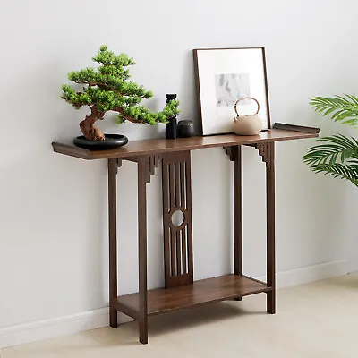 Vintage Chinese Style Console Table Sofa Side Table Entryway Table Bamboo Shelf • $110