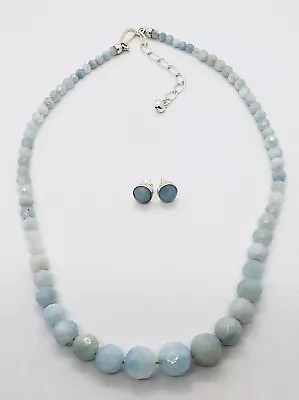 Jay King Aquamarine Graduated Bead Necklace & Earrings Set Mine Finds Sterling • $59.95