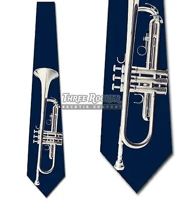 Silver Trumpet Tie Navy Men's Music Jazz Neck Ties Necktie Brand New • $18.75