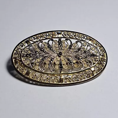 Alice Caviness Vintage Gold Over Sterling Silver Brooch Germany Marcasite Ornate • $27