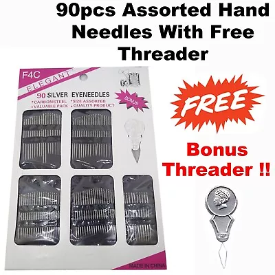 Hand Sewing Needles Upholstery Stitching Craft Assorted Eye Size Bonus Threader • £1.74