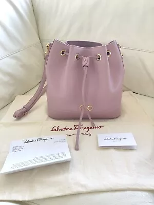 Salvatore Ferragamo Mille Bucket Bag Leather Medium Lilac • $349