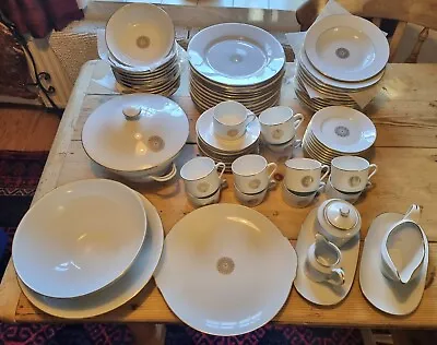 Immaculate 82 Piece Limoges 1970s White/Gold Rosette Dinner/Tea Service Unused • £99.95