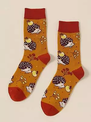 Apple And Hedgehog Crew Socks Funny Socks For Men Novelty Socks Funky Socks Gift • $6.32