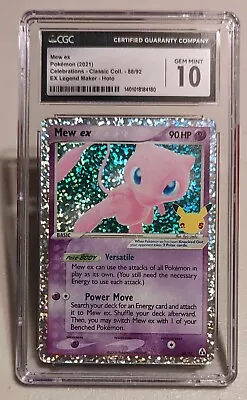 Mew Ex 88/92 CGC Gem MINT 10 EX Legend Maker 2021 Pokemon Holo • $48.99