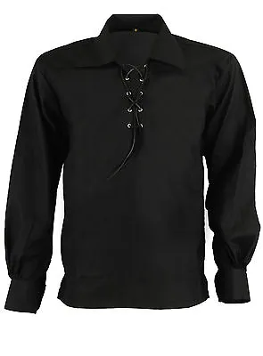 Black Scottish Highland Jacobean Jacobite Ghillie Kilt Shirt • £12