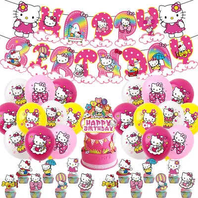 Hello Kitty Kids Happy Birthday Party Balloons Cake Toppers Banners Kit Decors • $19.09