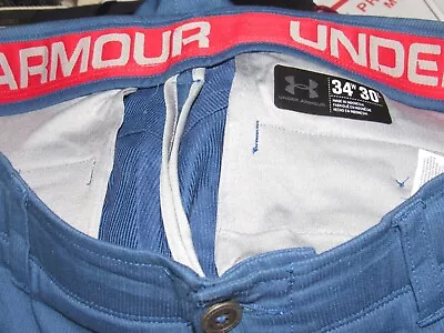 UNDER ARMOUR Blue Golf Casual Pants Mens 34 X 30 Loose Allseasongear Flat Front • $14.99