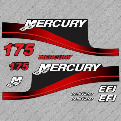 Mercury 175hp EFI FreshWater Outboard Engine Decals RED Sticker Set • $61.99