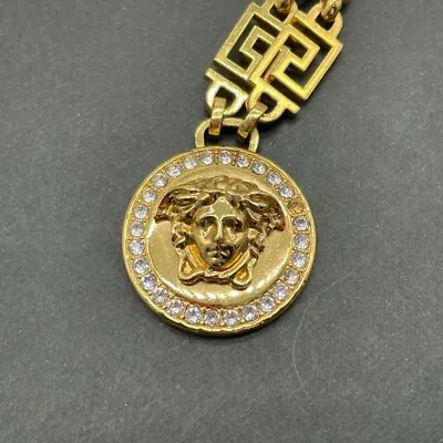 VERSACE GIANNI VERSACE Medusa Necklace Pendant AUTH Logo Vintage Rare Gold • $445