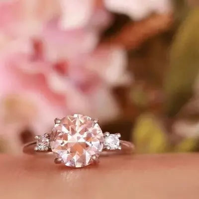 2 Ct Morganite Engagement Ring Classic Trilogy Morganite  Pink Morganite Ring • $168.36