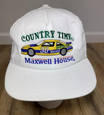 Vintage Country Time Maxwell House Racing Hat White Snapback Cap Nascar #30 USA • $19.99