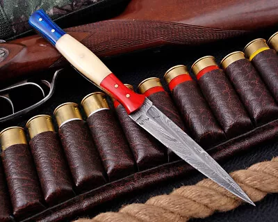 $26.95 • Buy 8.5”Double Edged V42 Military Damascus Steel Dagger Boot Knife Throwing Neck X71