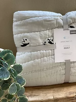 NWT Pottery Barn Baby Toddler Linen Panda Grey Quilt- 36  X 50  • $69.99