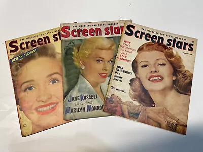 Screen Stars Magazine 3 Book Lot 1953Jane Russell RitaHayworth Marilyn Monroe • $24.99