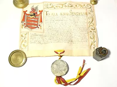 1662 Charles II Grant Of Arms Illuminated Document & Seal JOHN GONNING Bristol • $5595.08