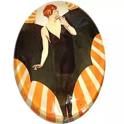 Glass Art Deco Halloween Bat Woman Cameo Cabochon Gothic Art Vintage Costume • $1.25